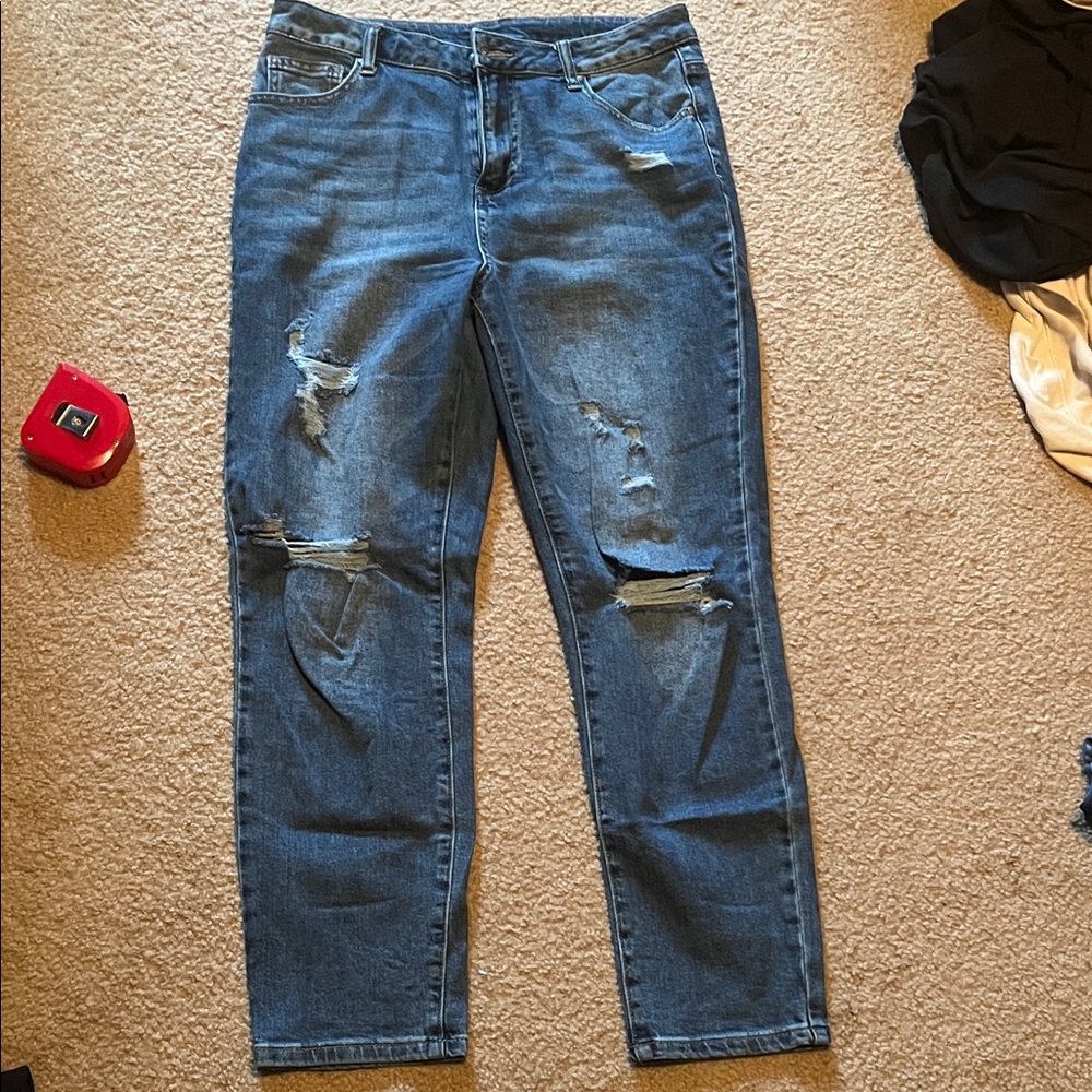 Grace & Lace Blue Distressed Straight Leg Jeans